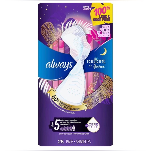 Always Radiant Extra Heavy Absorbency
Overnight Sanitary Pads with Wings - Picture 5 of 8